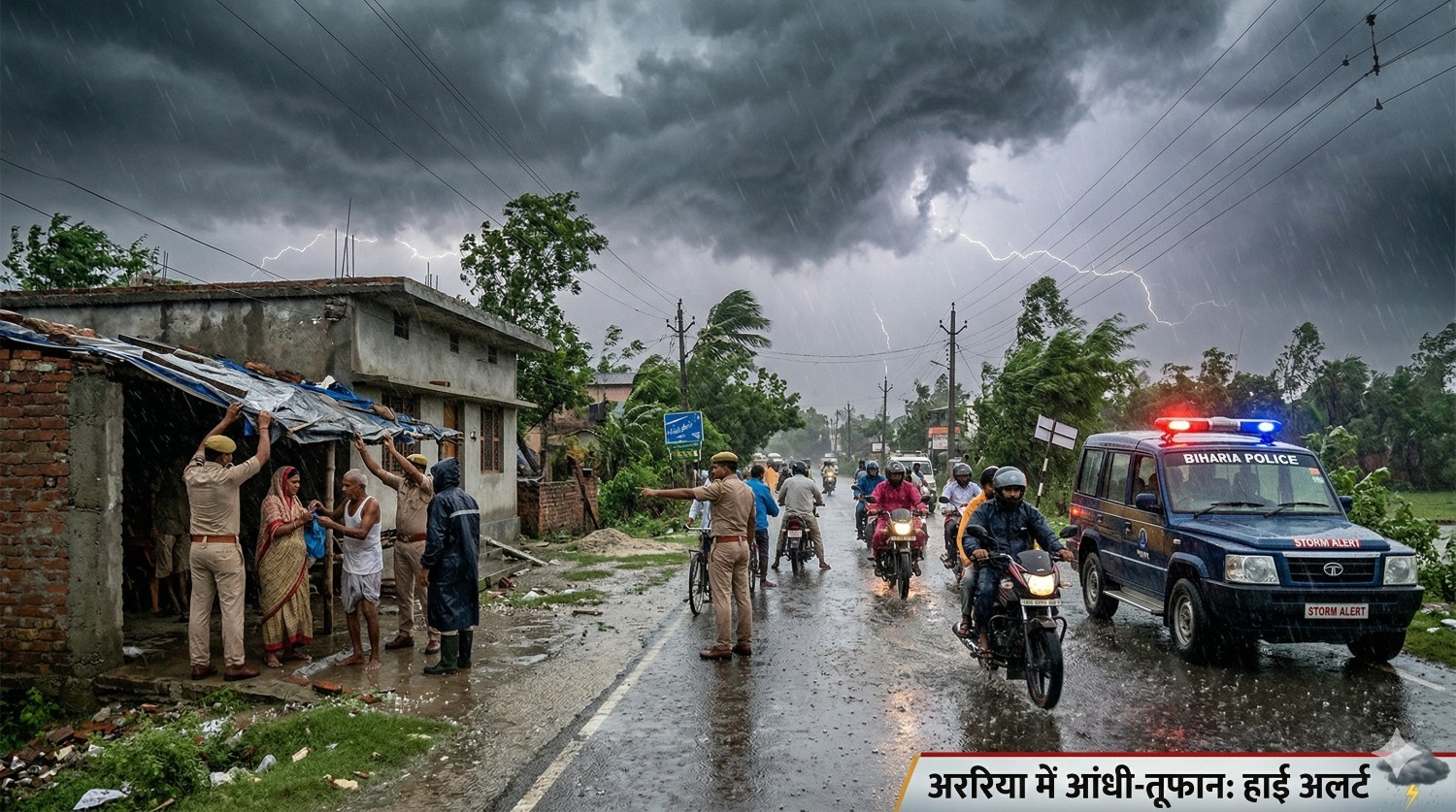 अररिया में भारी बारिश का अलर्ट: 60 किमी/घंटा की रफ्तार से चलेंगी हवाएं, किसानों और आम जनजीवन पर असर
